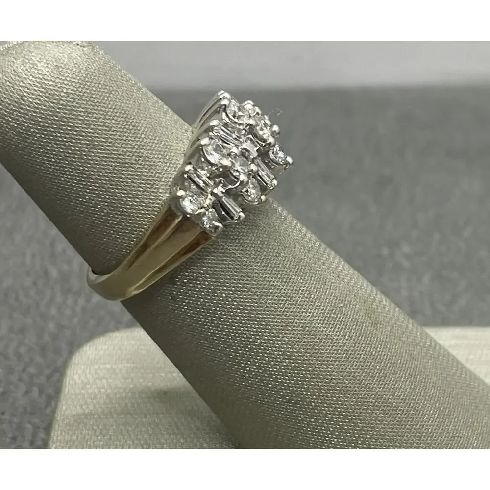 10K Two-tone Baguette & Round Diamonds Arch Ring (21927)